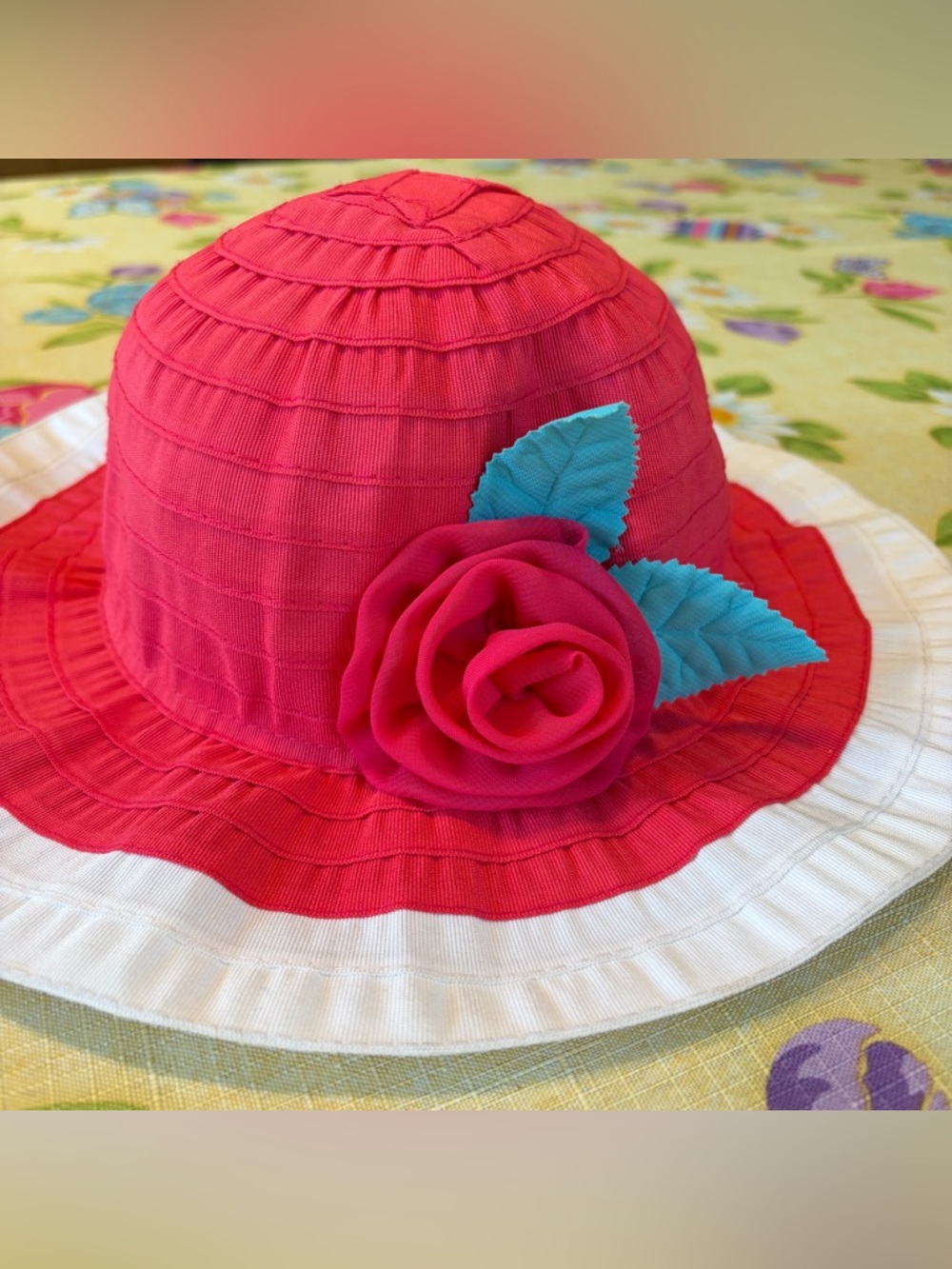 Toddler Sun Hat Size 2T - 3T Gymboree Brim 3D Rose Accent Crushable Travel Red